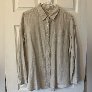 LL Bean Beige Linen Button Down Shirt